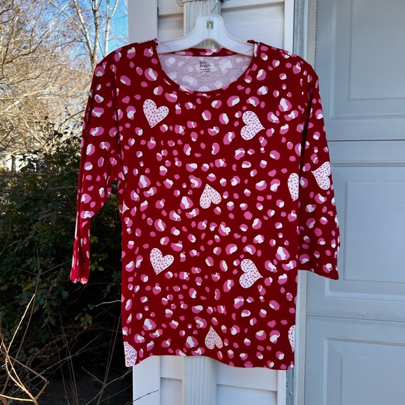 NWT Kim Rogers Fun Red White Polka Dot Heart Pattern 3/4 Sleeve Cotton Top - Picture 4 of 6